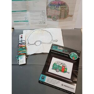 Artiste Mini Counted Cross Stitch Kit Happy‎ Camper Jesus Retro Trailer 1215615